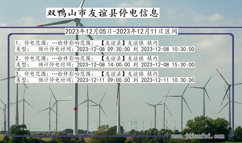 黑龙江省双鸭山友谊停电通知