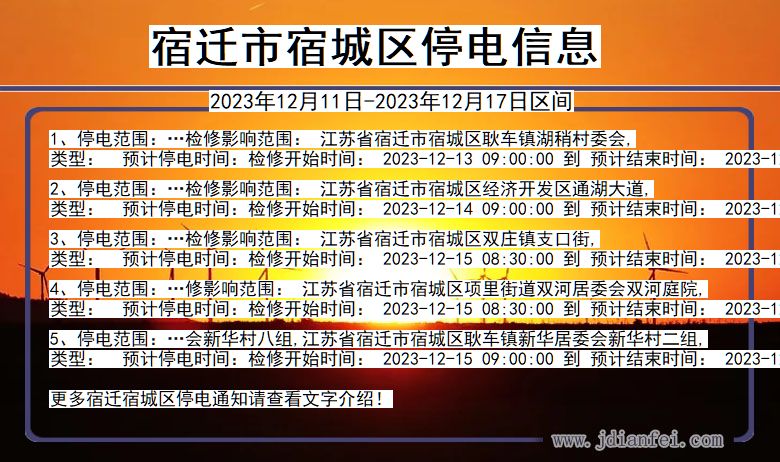 江苏省宿迁宿城停电通知