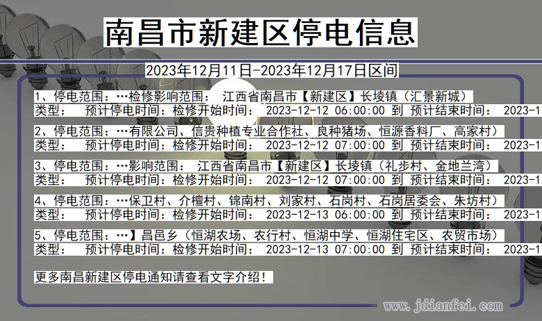 江西省南昌新建停电通知