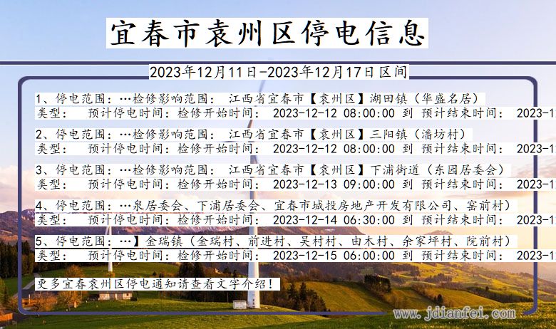 江西省宜春袁州停电通知