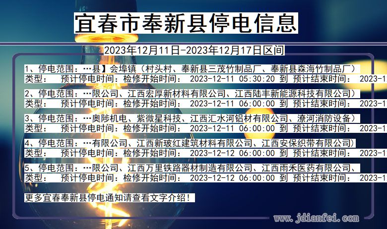 江西省宜春奉新停电通知