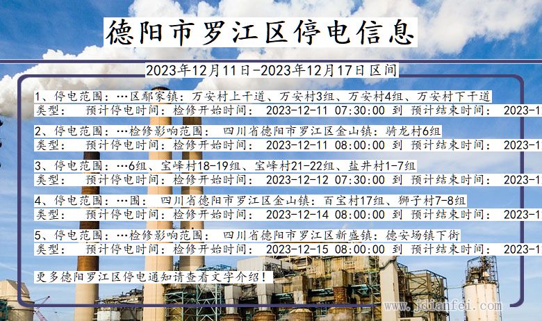 四川省德阳罗江停电通知