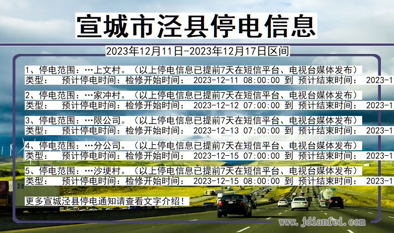 安徽省宣城泾县停电通知