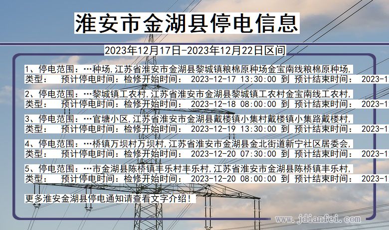 江苏省淮安金湖停电通知