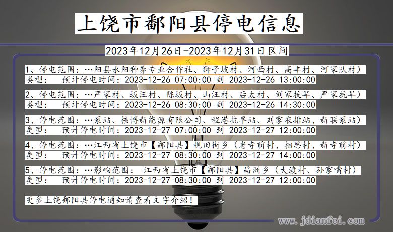 江西省上饶鄱阳停电通知