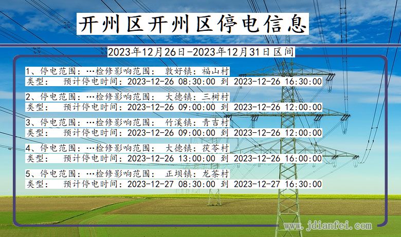 重庆市开州区开州停电通知