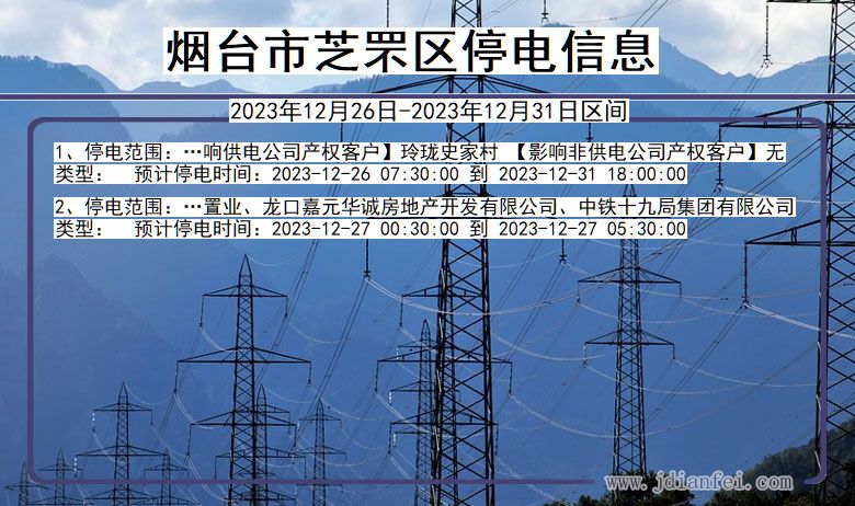 山东省烟台芝罘停电通知