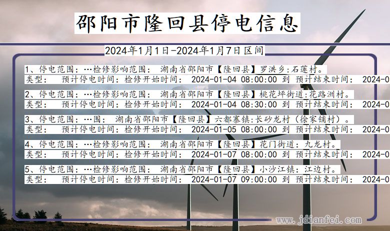 湖南省邵阳隆回停电通知