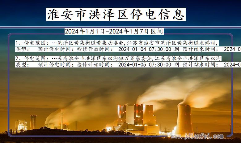 江苏省淮安洪泽停电通知