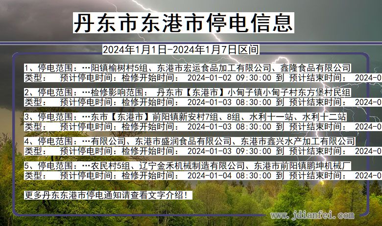 辽宁省丹东东港停电通知