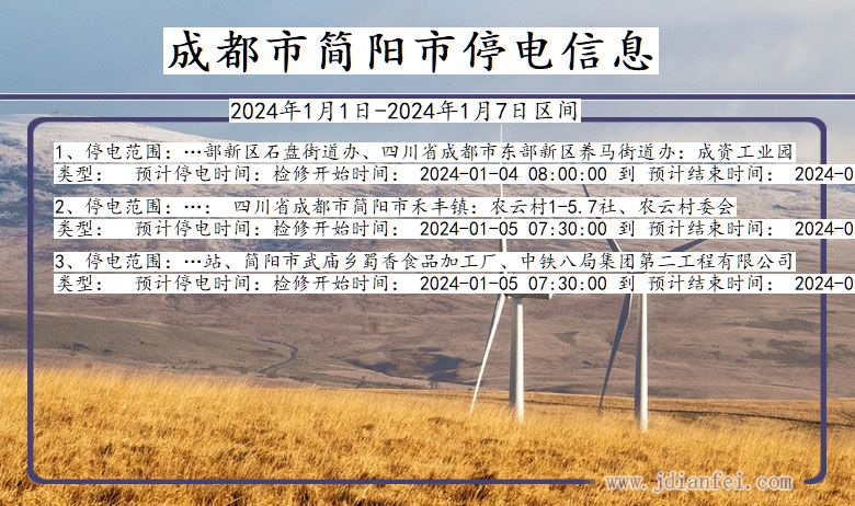 四川省成都简阳停电通知