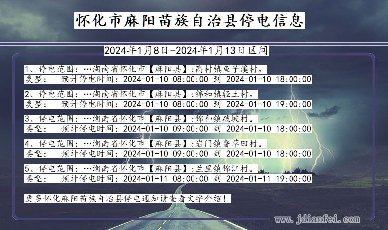 湖南省怀化麻阳苗族自治停电通知