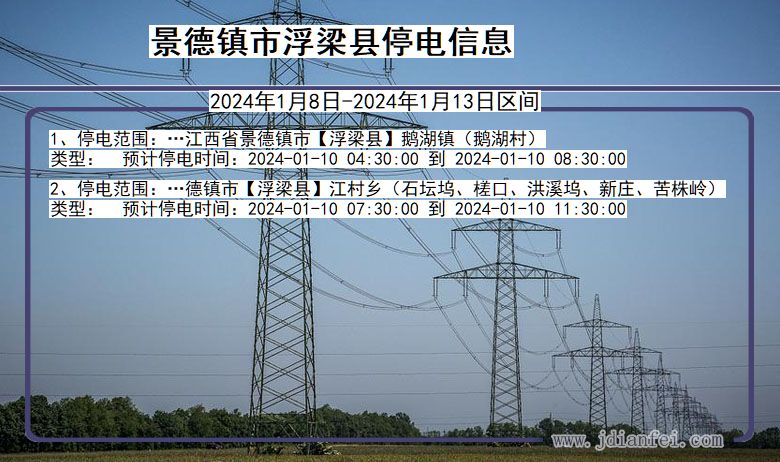 江西省景德镇浮梁停电通知