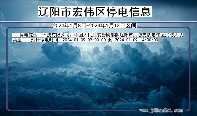 辽宁省辽阳宏伟停电通知