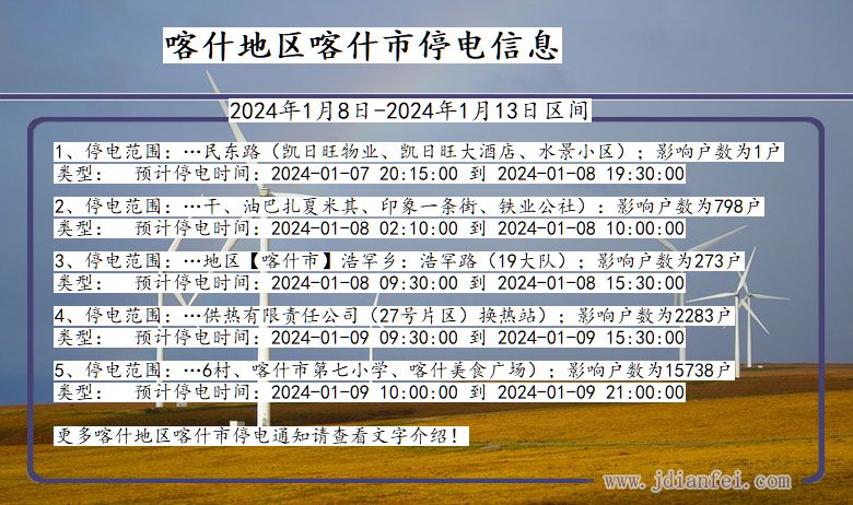 新疆维吾尔自治区喀什地区喀什停电通知