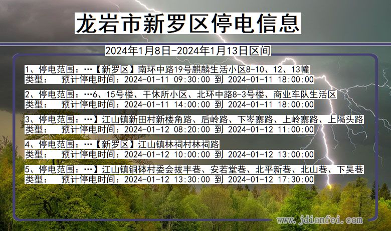 福建省龙岩新罗停电通知