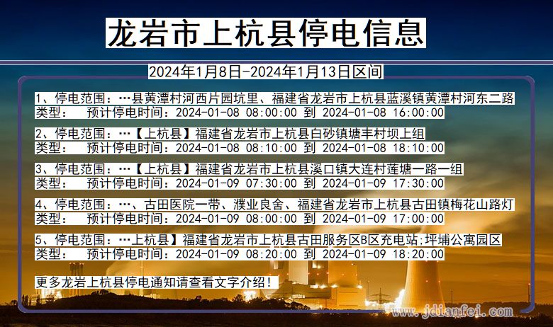 福建省龙岩上杭停电通知