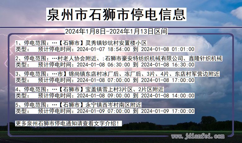 福建省泉州石狮停电通知