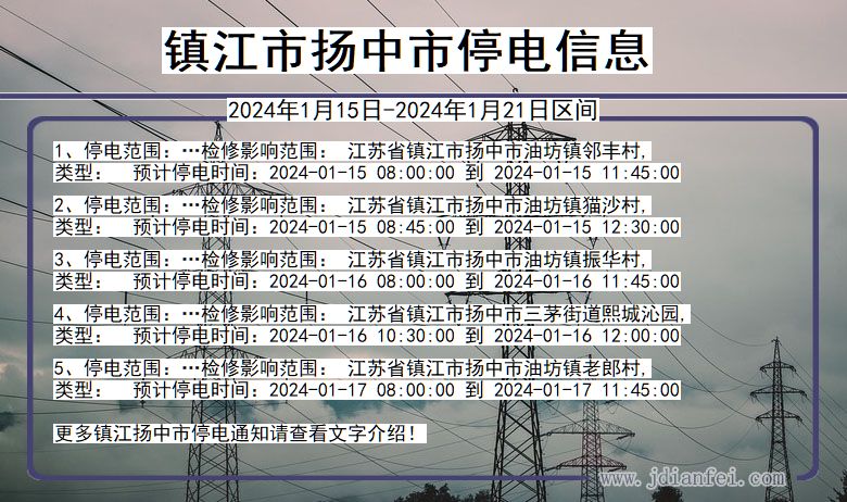 江苏省镇江扬中停电通知