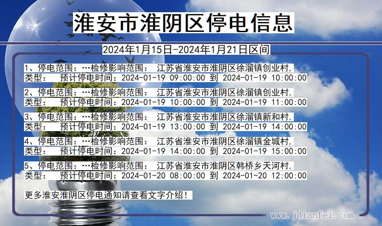 江苏省淮安淮阴停电通知