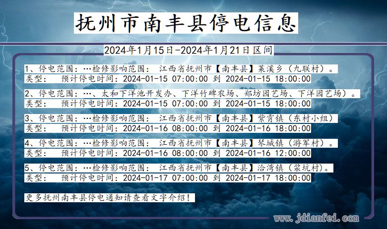 江西省抚州南丰停电通知