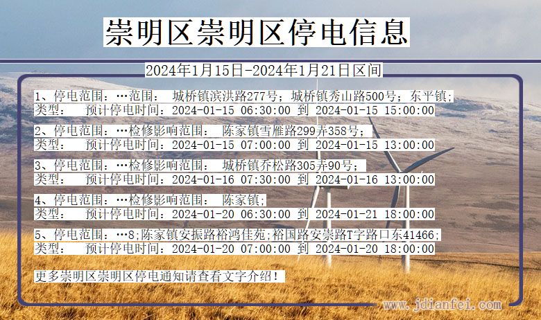 上海市崇明区崇明停电通知