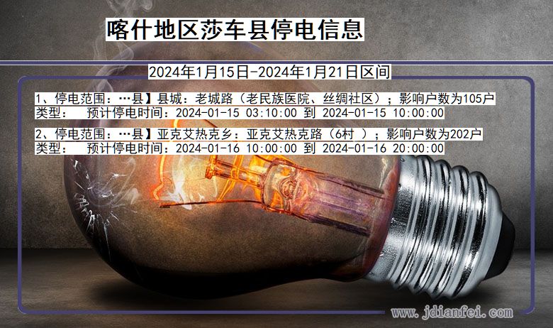 新疆维吾尔自治区喀什地区莎车停电通知