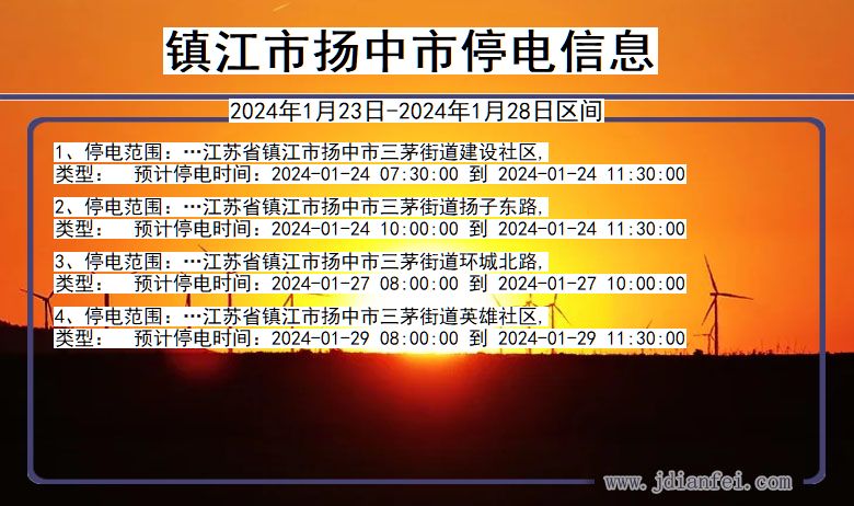 江苏省镇江扬中停电通知