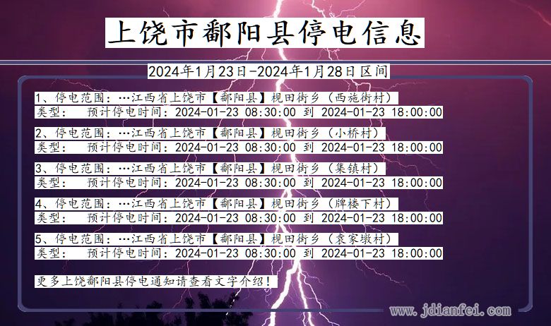 江西省上饶鄱阳停电通知