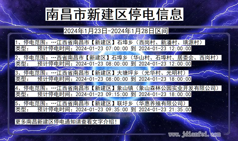 江西省南昌新建停电通知