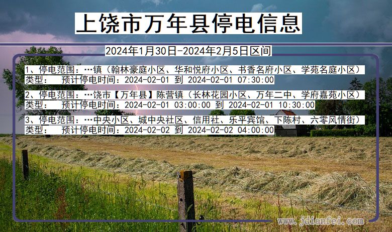 江西省上饶万年停电通知