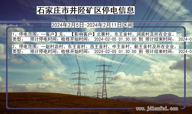 河北省石家庄井陉矿停电通知