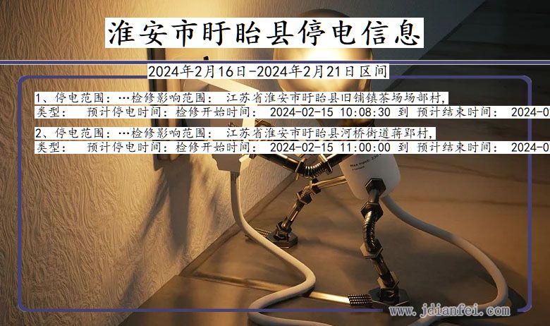 江苏省淮安盱眙停电通知