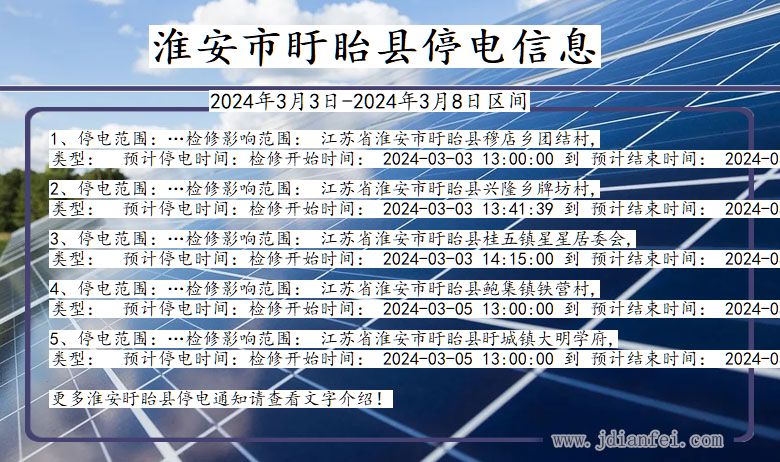 江苏省淮安盱眙停电通知