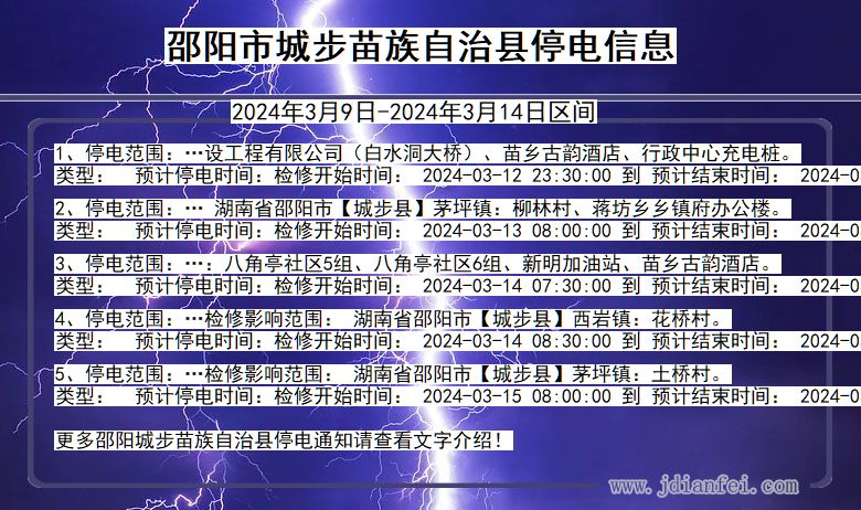 湖南省邵阳城步苗族自治停电通知