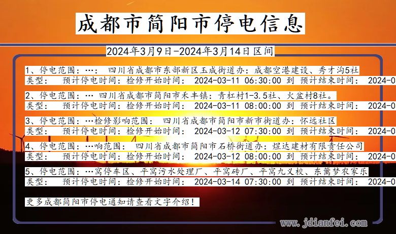 四川省成都简阳停电通知