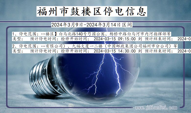 福建省福州鼓楼停电通知