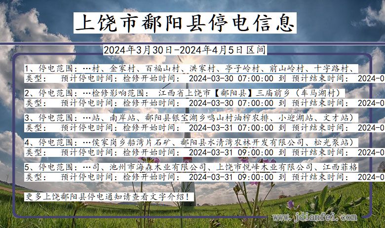 江西省上饶鄱阳停电通知