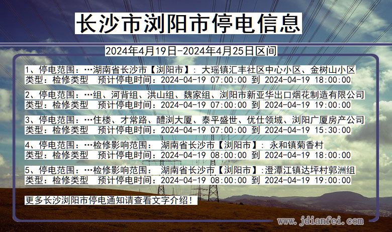 湖南省长沙浏阳停电通知