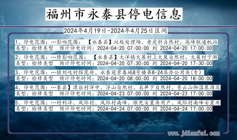 福建省福州永泰停电通知