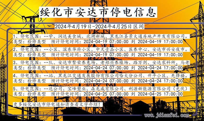 黑龙江省绥化安达停电通知