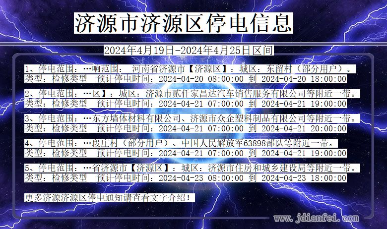 河南省济源济源停电通知