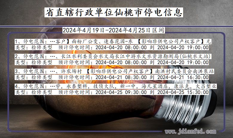 湖北省省直辖行政单位仙桃停电通知