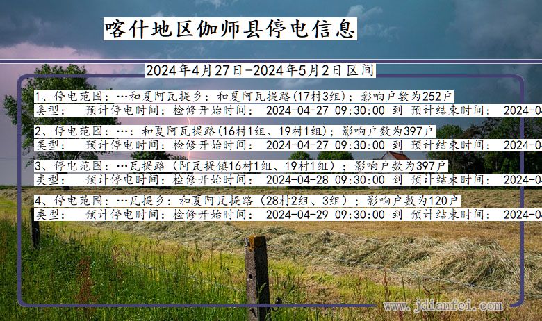 新疆维吾尔自治区喀什地区伽师停电通知