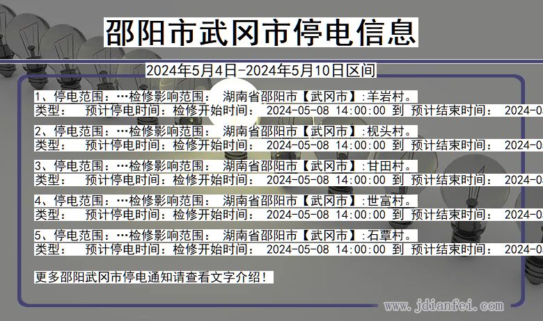 湖南省邵阳武冈停电通知