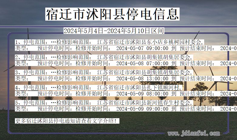 江苏省宿迁沭阳停电通知