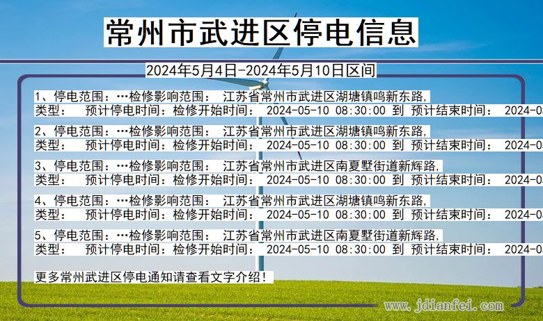 江苏省常州武进停电通知