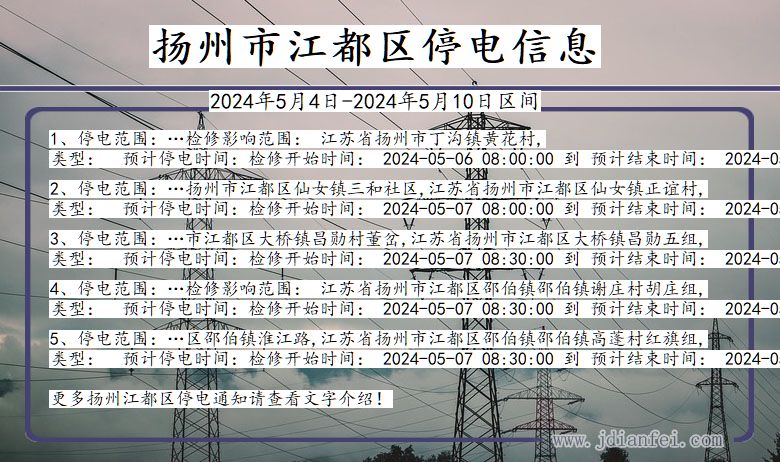 江苏省扬州江都停电通知