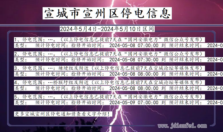 安徽省宣城宣州停电通知