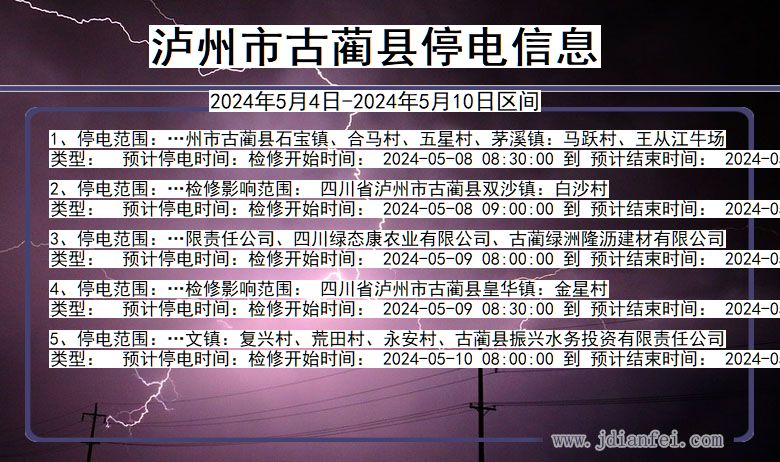 四川省泸州古蔺停电通知